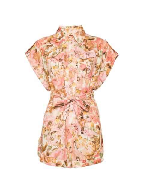 floral-print linen playsuit