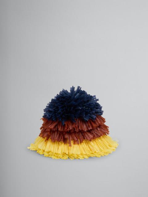 BLUE BROWN AND YELLOW RAFFIA-EFFECT BUCKET HAT