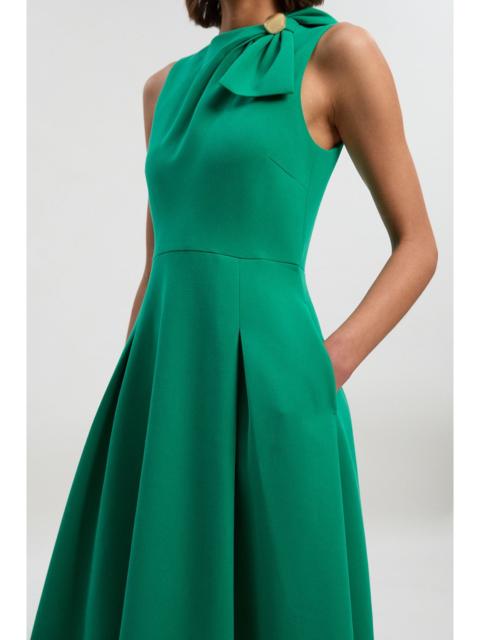 KAREN MILLEN Compact Stretch Bow Tie Neck Trim Detail Tailored Full Midi Dress