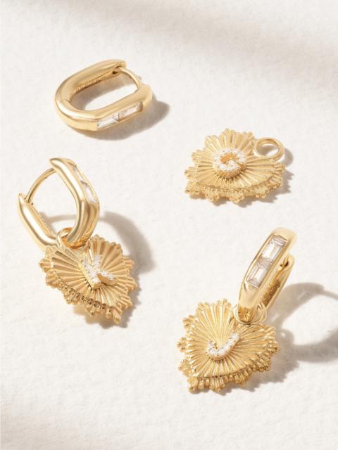 FOUNDRAE Heart Pave Initial Petite Baguette Fob 18-karat Gold Diamond Single Earring