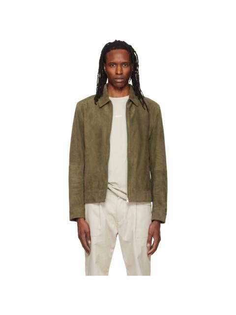 BOSS Khaki Zipper Closure Suede Jacket