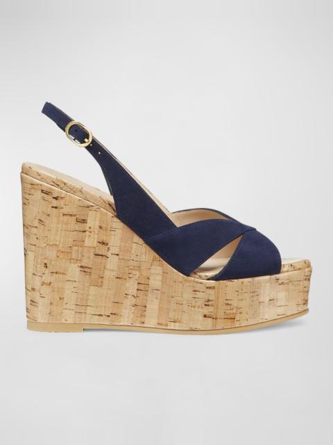 Stuart Weitzman Carmen Suede Slingback Wedge Sandals