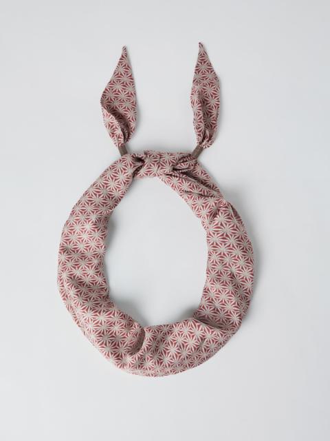 Brunello Cucinelli Starburst flower silk pongee foulard with monili