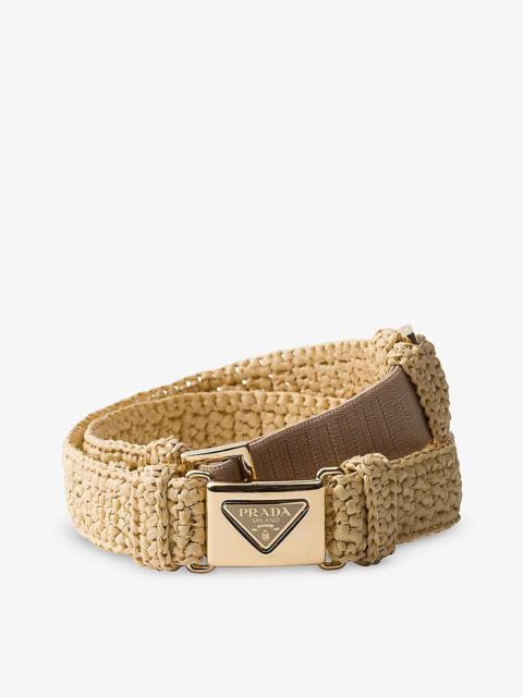 Triangle-buckle raffia-effect woven belt