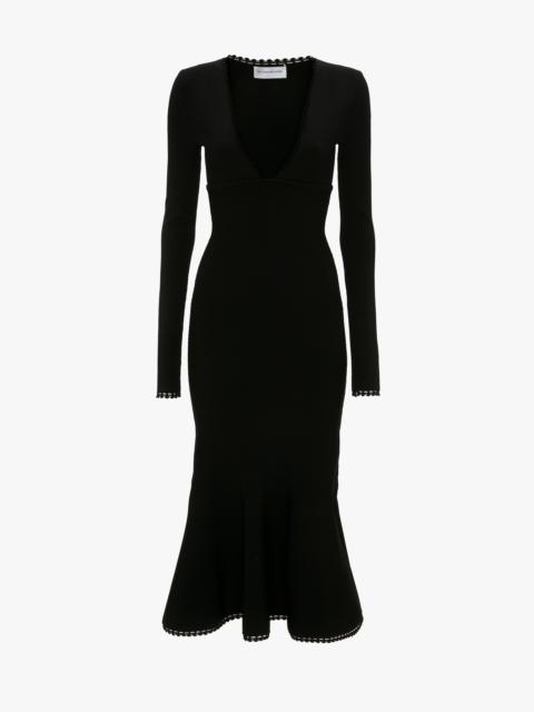 Victoria Beckham VB Body Long Sleeve V Neck Dress In Black