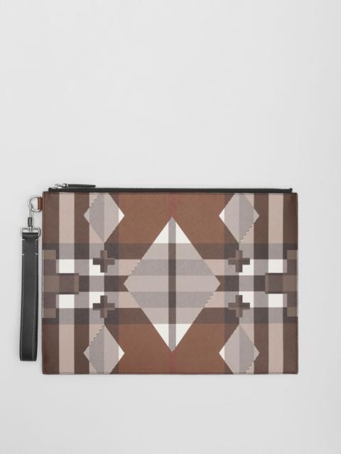 Burberry Large Geometric Check and Leather Zip Pouch