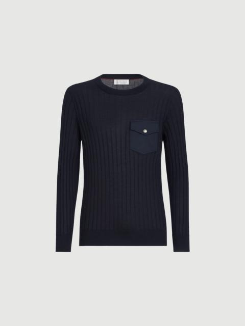 Brunello Cucinelli Cashmere and silk ribbed sweater with chest pocket