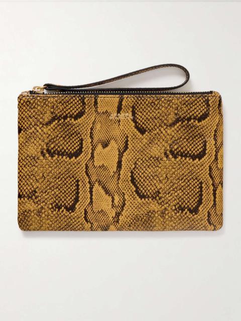 Snake-effect leather pouch