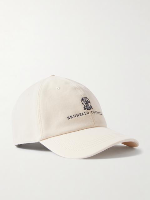 Brunello Cucinelli Logo-Embroidered Leather-Trimmed Cotton-Twill Baseball Cap