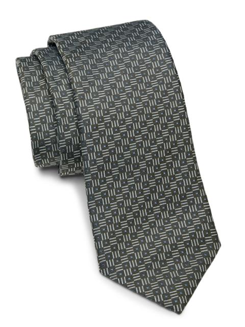 EMPORIO ARMANI Men's Geometric Woven Silk Tie - Grigio Chiaro