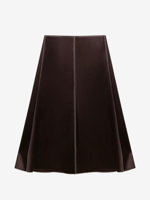 Marni deep-brown satin midi-skirt with contrast stitching