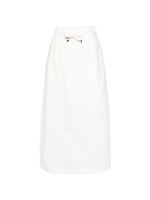 drawstring-waist crinkled midi skirt
