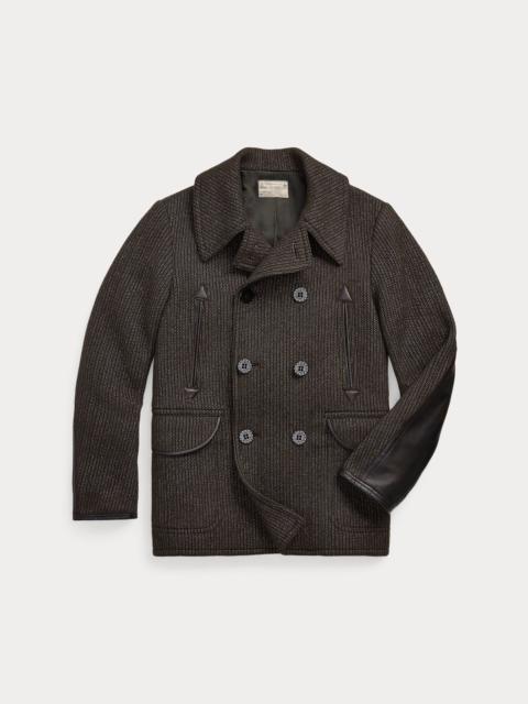 Leather-Trim Wool-Cotton Peacoat