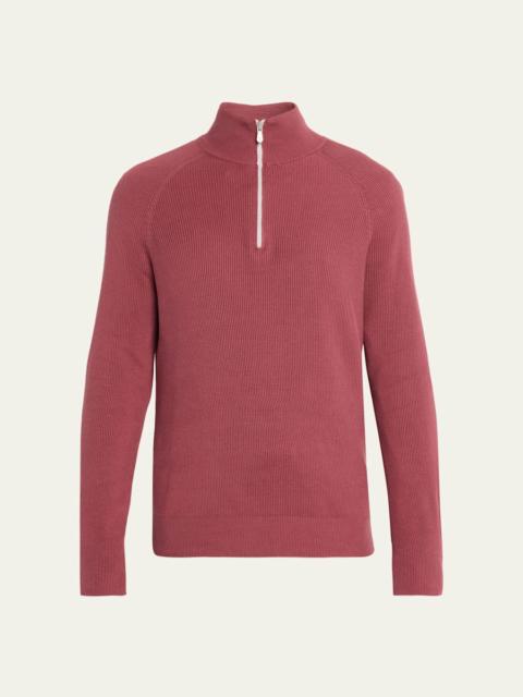 Brunello Cucinelli Men's Cotton English Rib Half-Zip Sweater