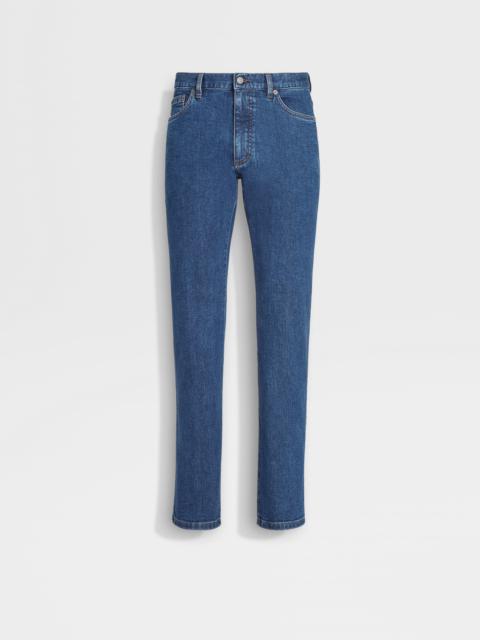 ZEGNA BLUE STONE-WASHED STRETCH COTTON ROCCIA JEANS