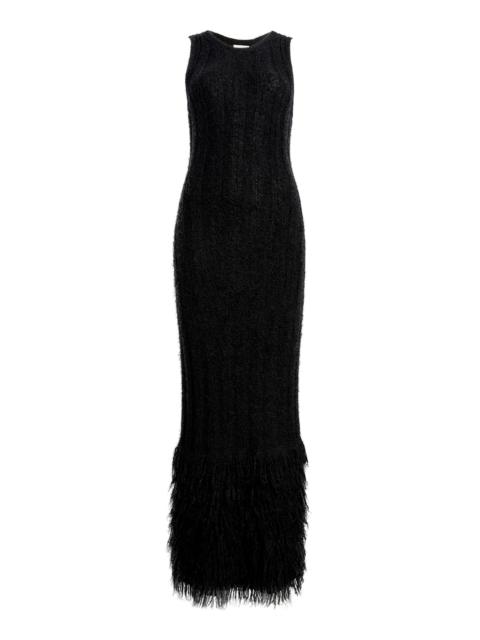 Fiore Fringed Silk Maxi Dress black