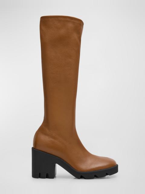 Burberry Stride Leather Lug-Sole Tall Boots