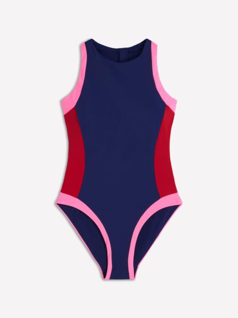 BODEN Sporty Rash Guard Swimsuit-Navy, Colourblock