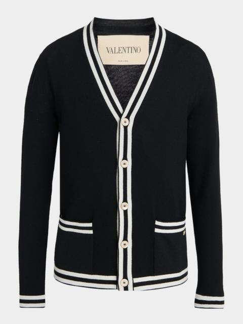 Valentino Men's Wool Knit Cardigan with Micro-VLogo