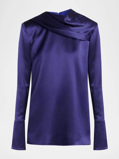TOM FORD Draped Silk Long-Sleeve Tunic Blouse