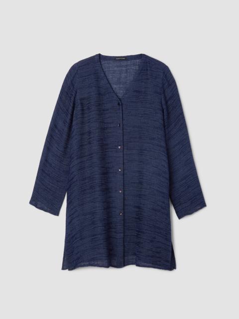 EILEEN FISHER Linen Gauze Strata V-Neck Long Top
