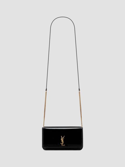 SAINT LAURENT Women's Cassandre Phone Holder in Patent Leather - Black
