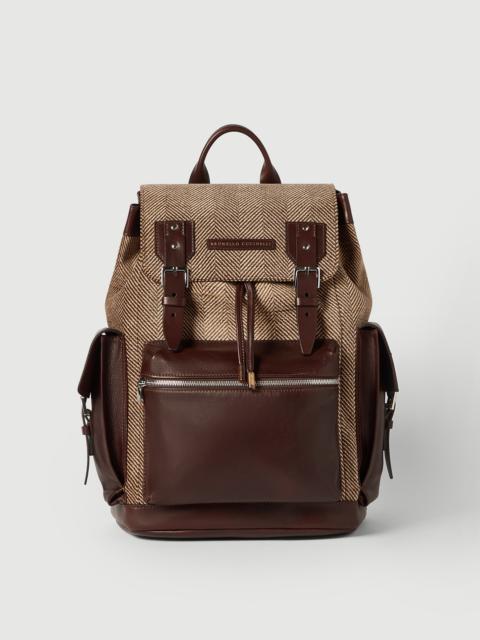 Brunello Cucinelli Burnished calfskin and chevron-effect techno fabric city backpack