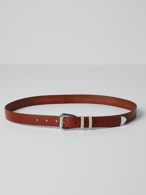 Leather scratched belt with tip