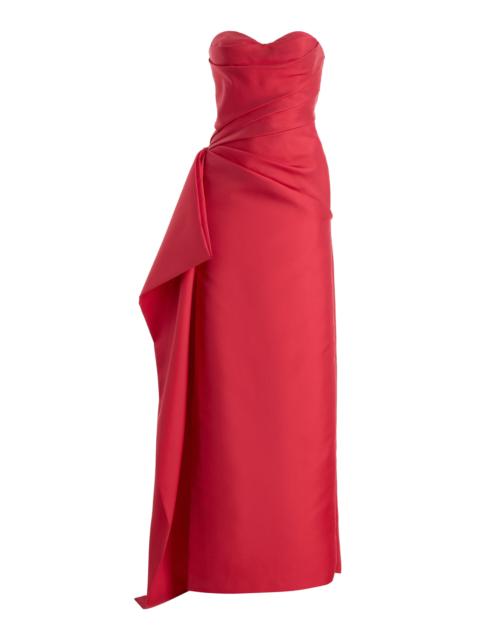 Monique Lhuillier Strapless Draped Gown red