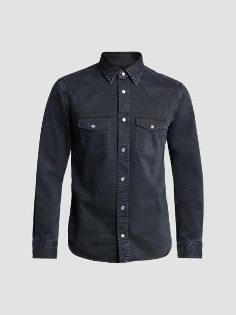 TOM FORD Men's Peached Twill Denim Western Shirt - Black