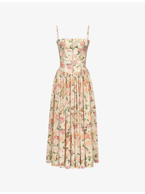 House of CB Ysabella Floral-Print Stretch-Cotton Midi Dress