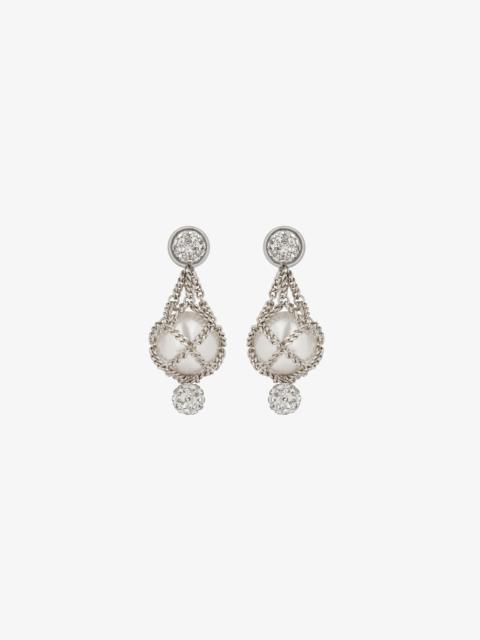 PEARLING EARRINGS IN METAL WITH PEARLS AND CRYSTALS
