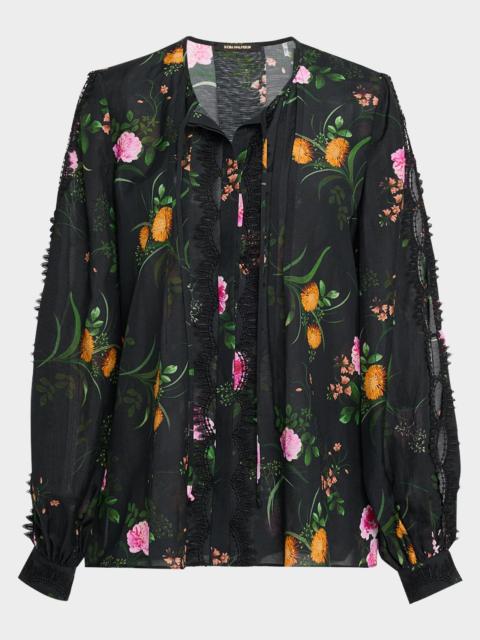 KOBI HALPERIN Ren Floral-Print Cutout Blouse