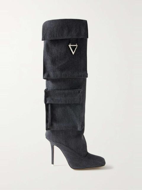 THE ATTICO Sienna embellished denim knee boots