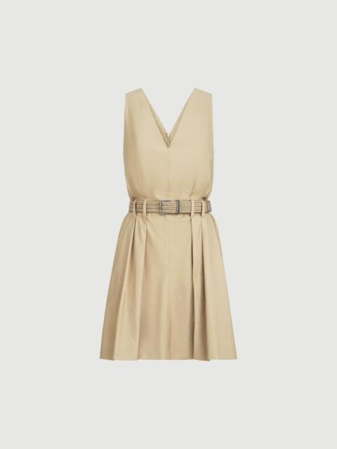 Brunello Cucinelli Techno cotton textured twill belted dress with monili