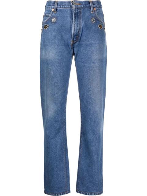 RE/DONE crystal-embellished straight-leg jeans