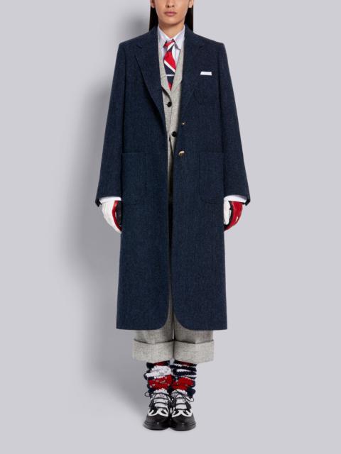 Thom Browne Navy Wool Herringbone Harris Tweed Elongated Sack Overcoat