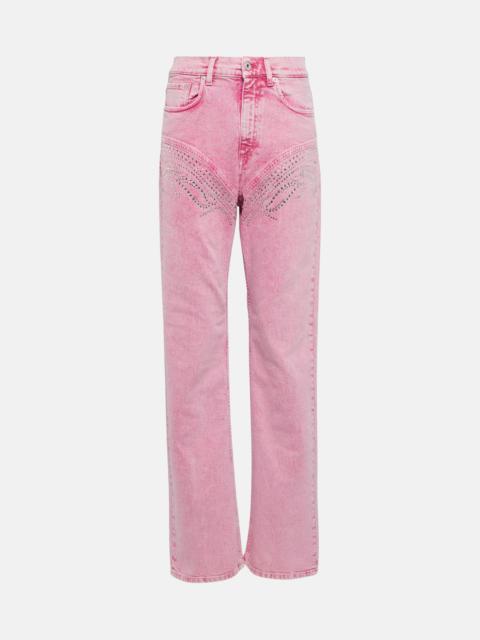 Crystal-embellished wide-leg jeans