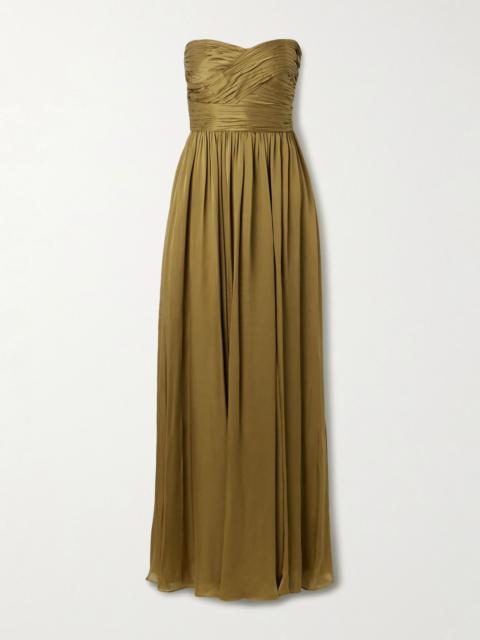 ULLA JOHNSON Anastasia strapless gathered silk-satin gown Brown