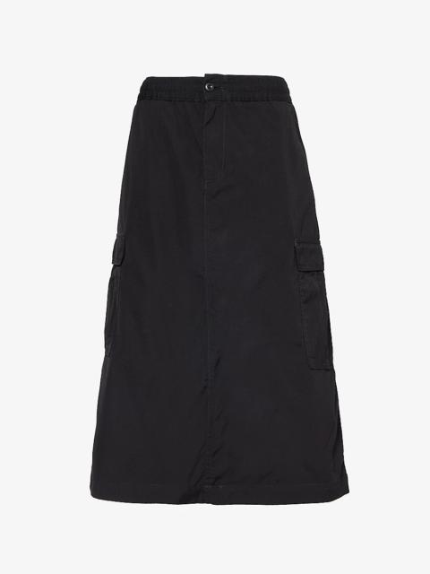 Jet slip-pocket cotton midi skirt
