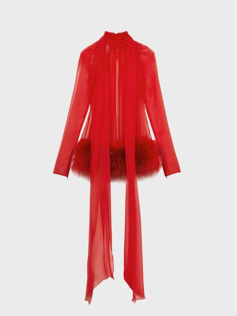 Blumarine SILK GEORGETTE DRESS WITH FUR