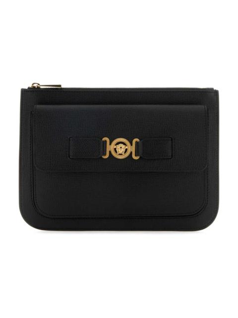 VERSACE STYLISH BLACK LEATHER CLUTCH
