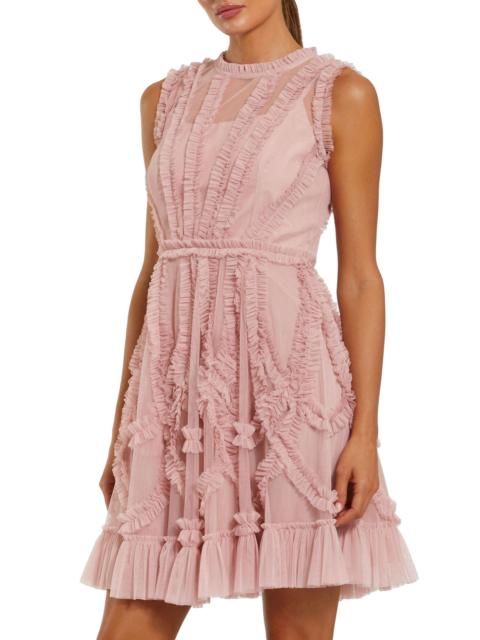 MAC DUGGAL Women's Mesh Dotted Micro Ruffled Minidress - Rose