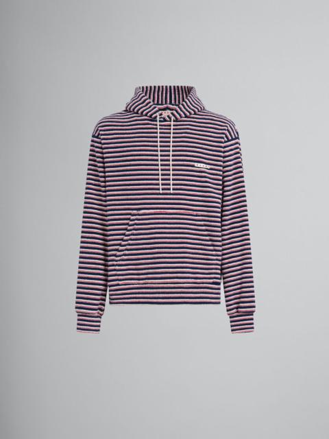 RED AND BLUE STRIPED TERRY HOODIE