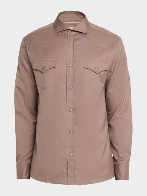Brunello Cucinelli Men's Piece-Dyed Cotton Western Shirt