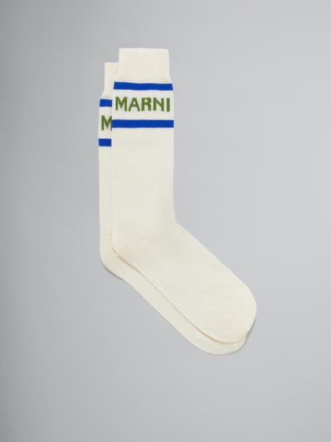 Marni CREAM SOCKS WITH LOGO CUFFS