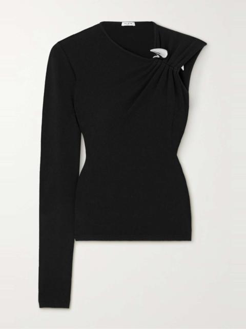 Alaïa One-Sleeve embellished ruched knitted top