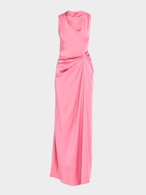 LAPOINTE Lightweight Satin Long Ruched Dress