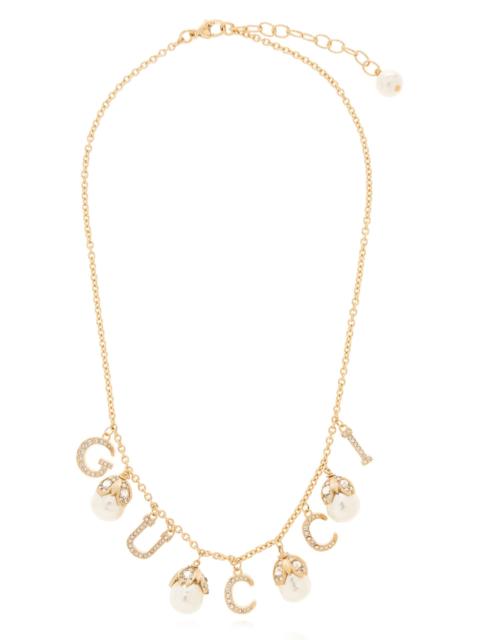 Logo Pearl Embellished Necklace