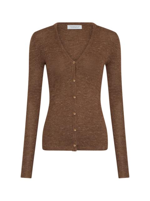 GABRIELA HEARST Aiste Knit Cardigan in Chestnut Cashmere Silk with Hemp